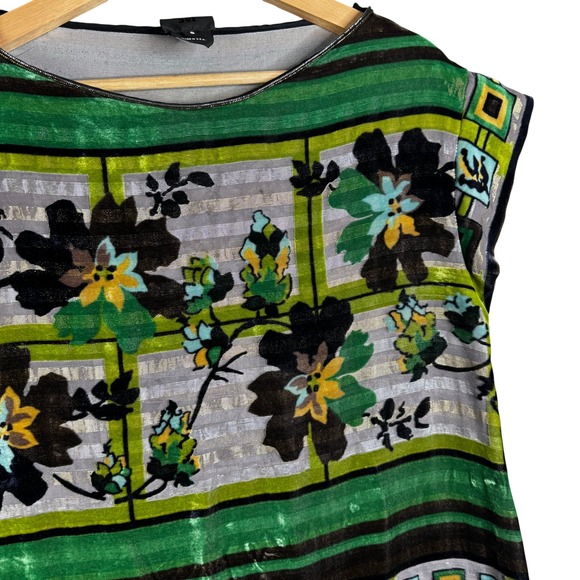 Anna Sui Silk Blend Velvet Burnout Floral Dress Y2K Green Brown Small Sleeveless - Picture 4 of 9